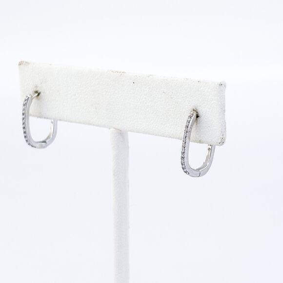 Vintage Sterling Silver 925 1.5cm Cubic Zirconia Pave Rectangle Hoop Earrings - Picture 3 of 7